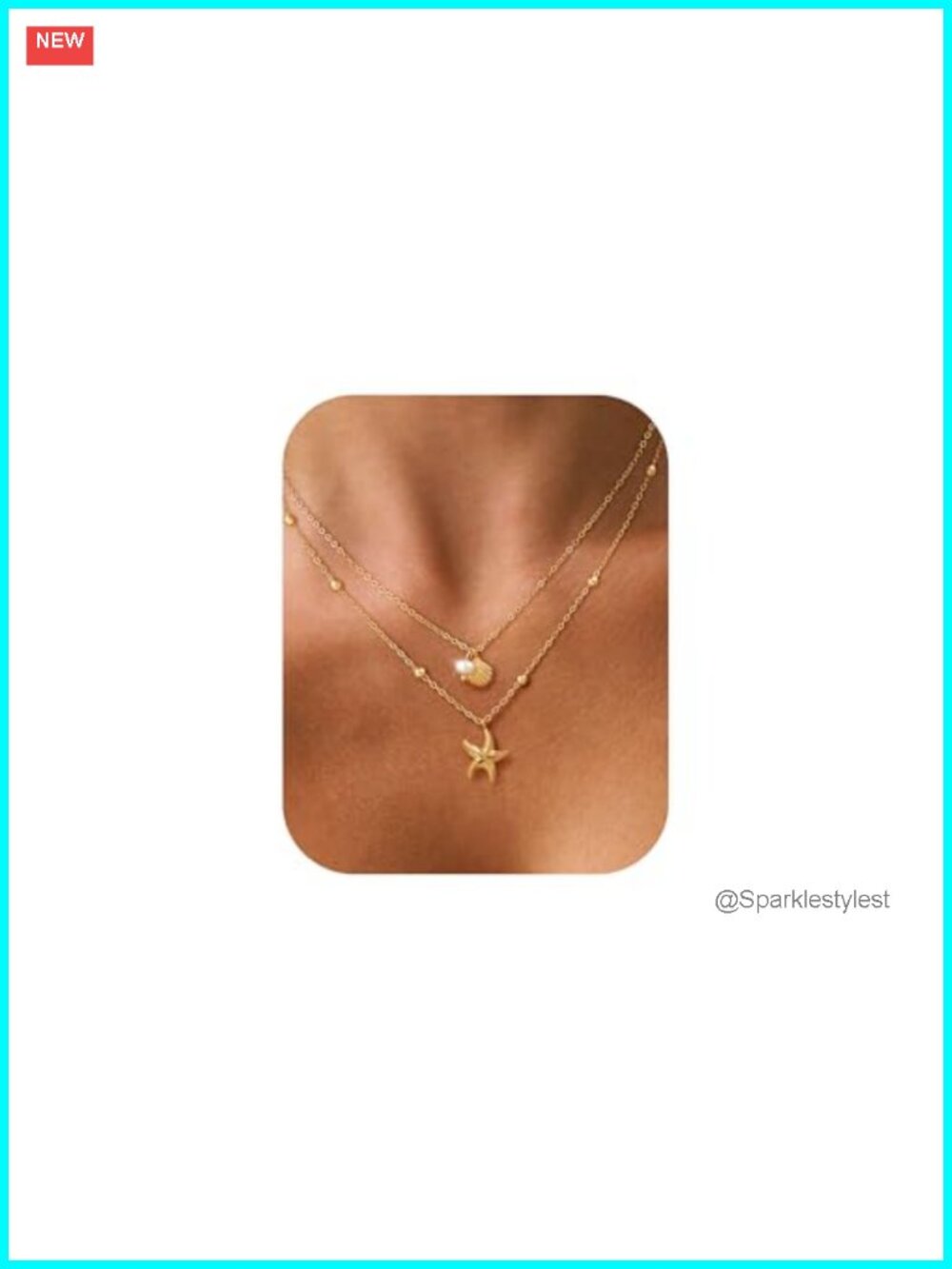 14K Gold Plated Layered Shell Starfish Pearl Pendant Necklace Women